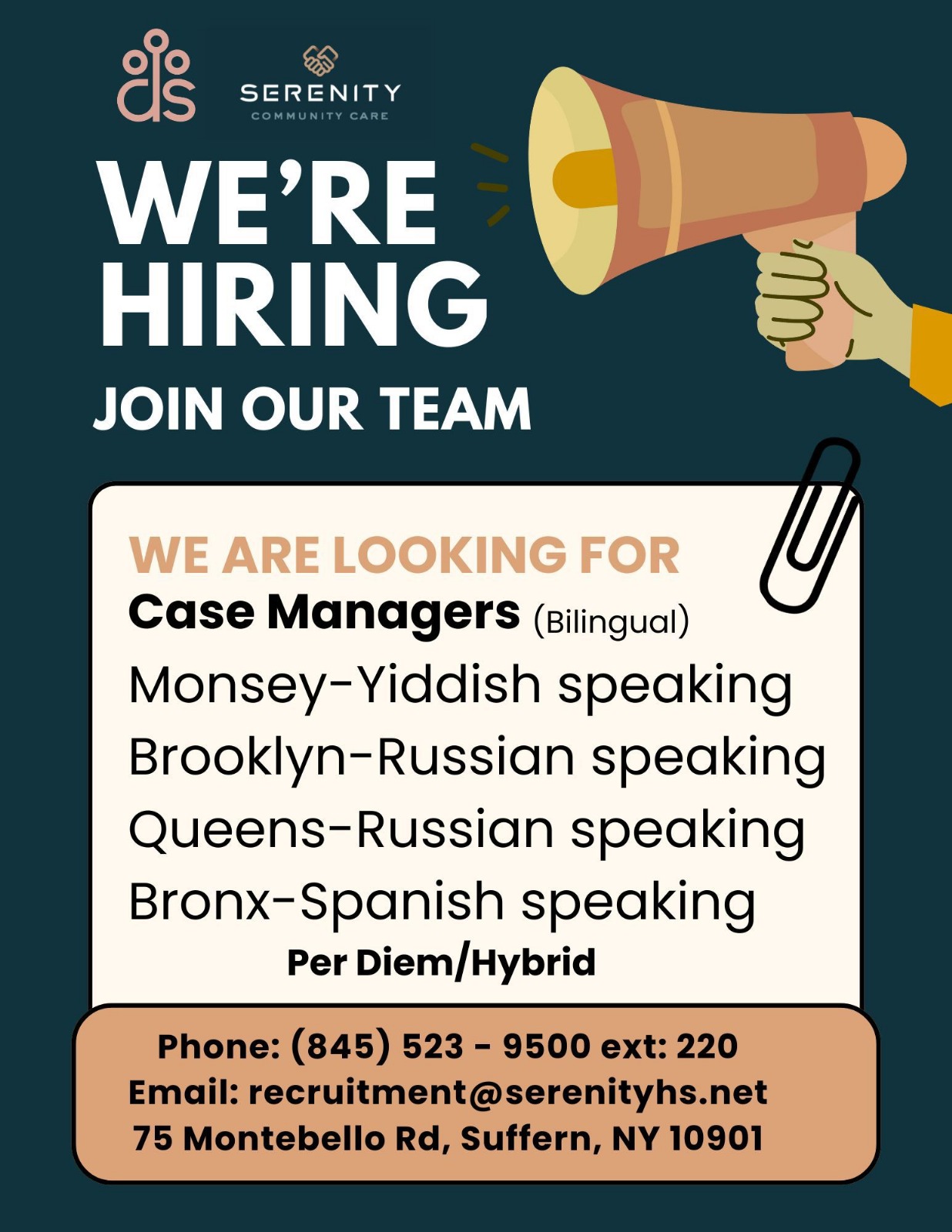 We're Hiring - Join Our Team - Case Managers (Bilingual)